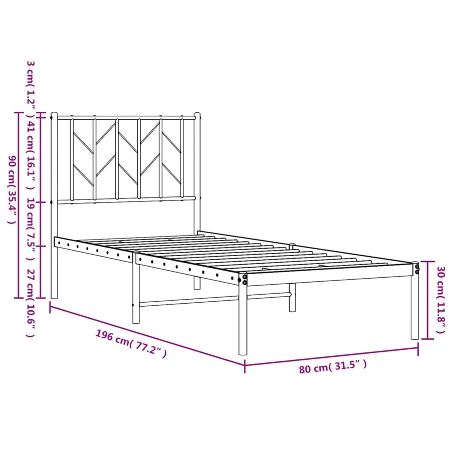 Cadre de lit métal sans matelas avec tête de lit blanc 75x190cm - 10
