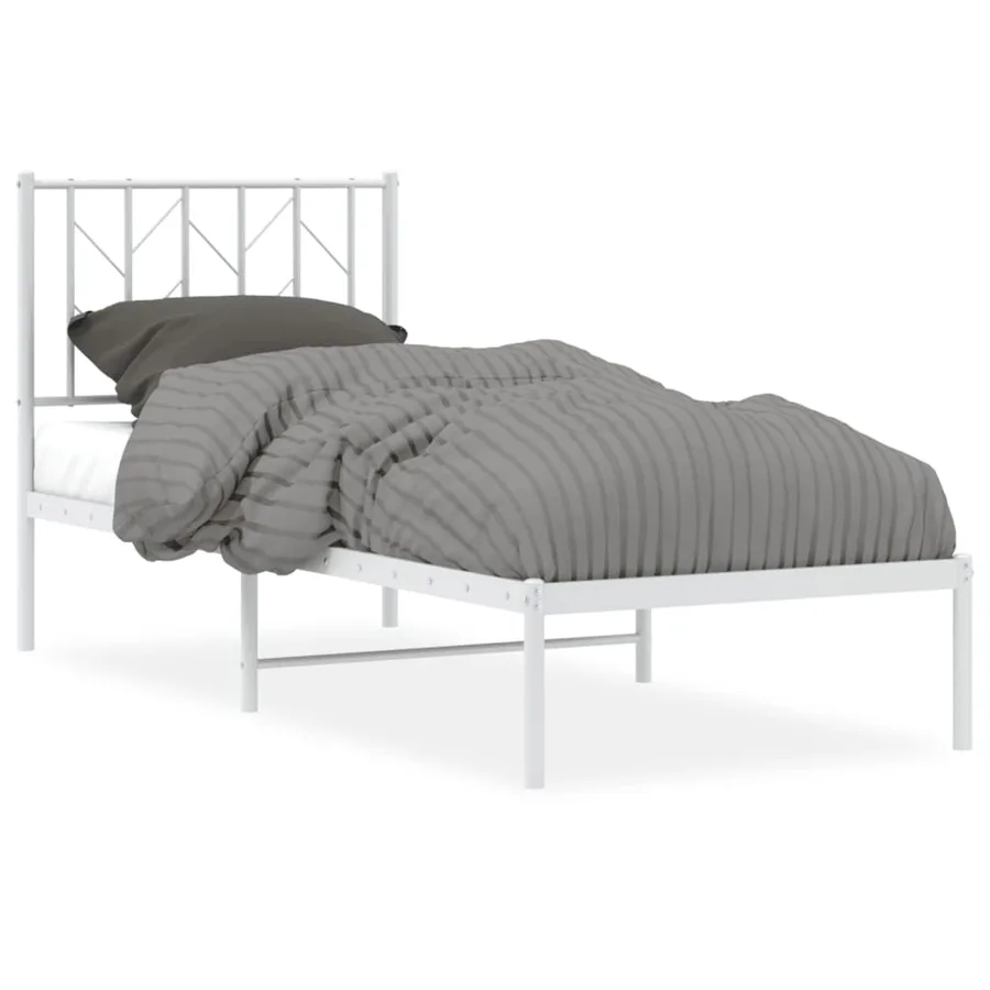 Cadre de lit métal sans matelas avec tête de lit blanc 75x190cm - 2