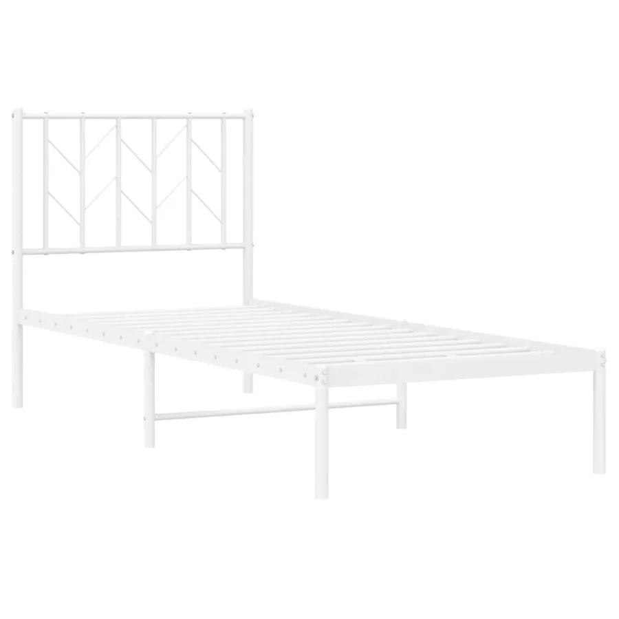 Cadre de lit métal sans matelas avec tête de lit blanc 75x190cm - 4