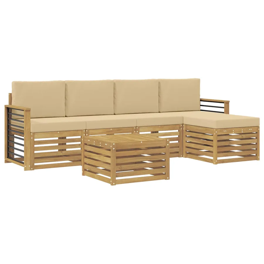 Ensemble de canapés d'extérieur 6 pcs Blanc et Beige Polyester - 2