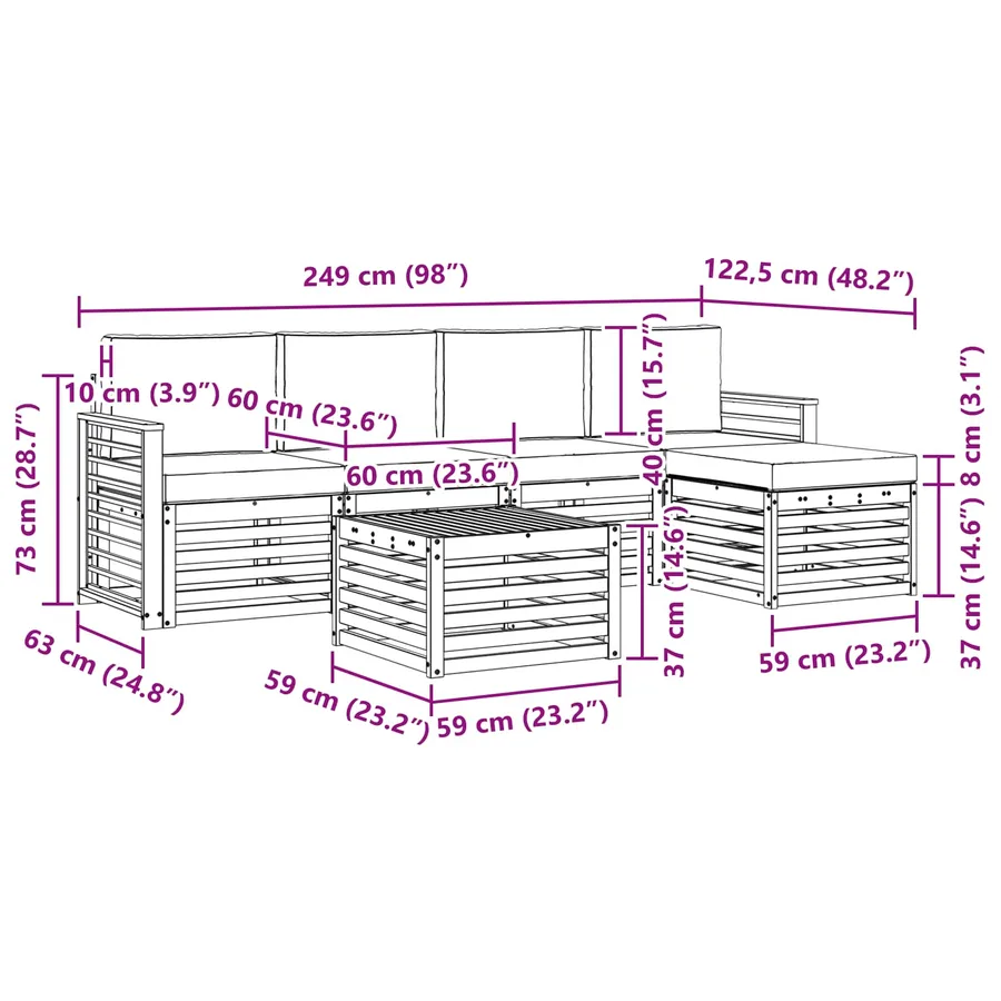 Ensemble de canapés d'extérieur 6 pcs Blanc et Beige Polyester - 7