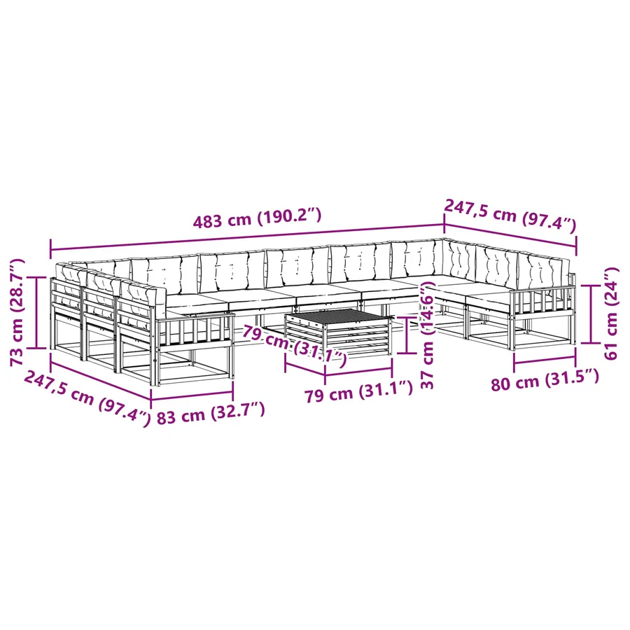 Ensemble de canapés d'extérieur 11 pcs Blanc et anthracite - 8