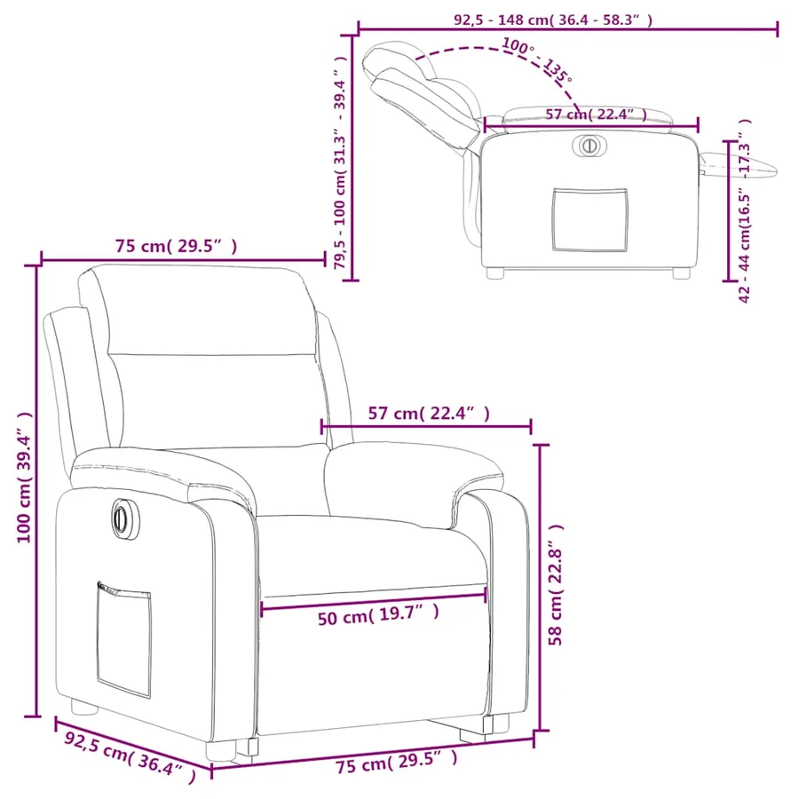 Fauteuil inclinable électrique bleu velours - 17