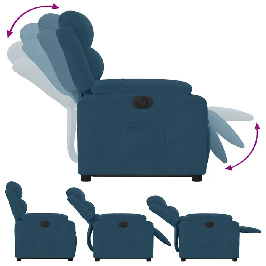Fauteuil inclinable électrique bleu velours - 9
