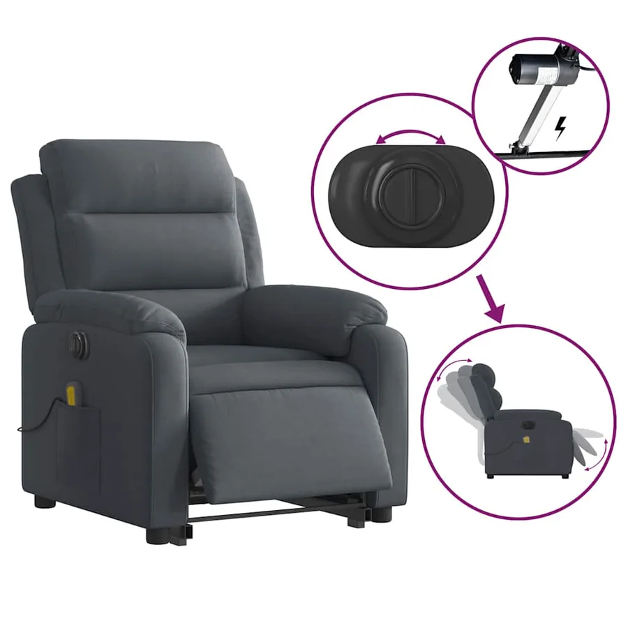 Fauteuil inclinable de massage électrique gris foncé velours - 6