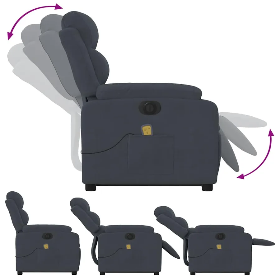 Fauteuil inclinable de massage électrique gris foncé velours - 7