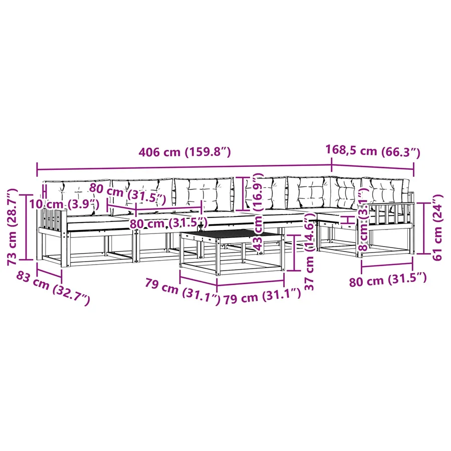 Ensemble de canapés d'extérieur 7 pcs Blanc et gris clair - 8