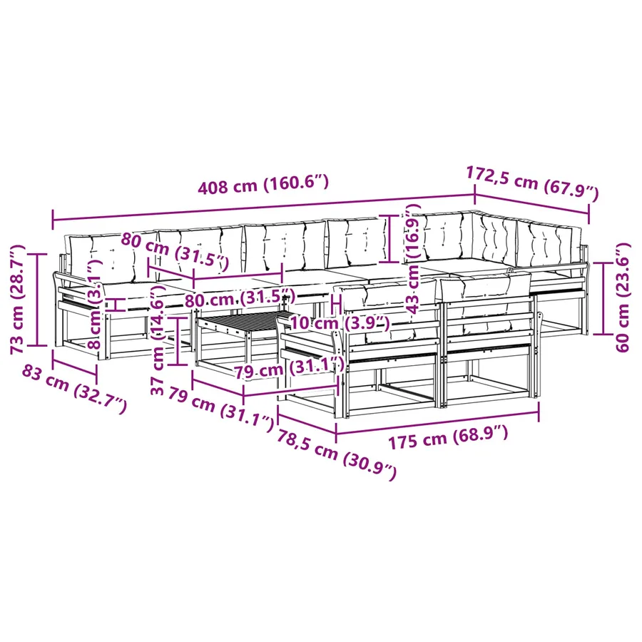 Ensemble de canapés d'extérieur 9 pcs Blanc et gris clair - 8