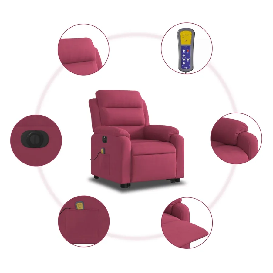 Fauteuil inclinable de massage électrique rouge bordeaux - 8