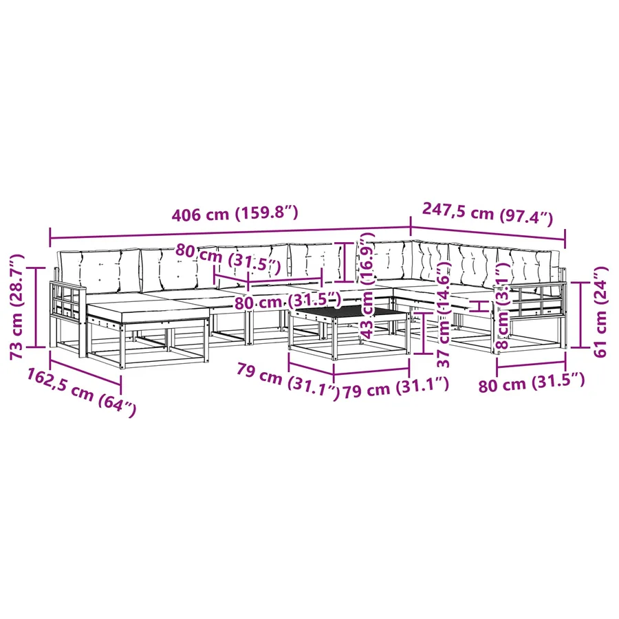 Ensemble de canapés d'extérieur 9 pcs Blanc et anthracite - 8