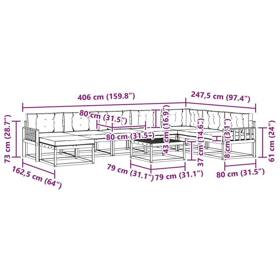 Ensemble de canapés d'extérieur 9 pcs Blanc et crème - 8