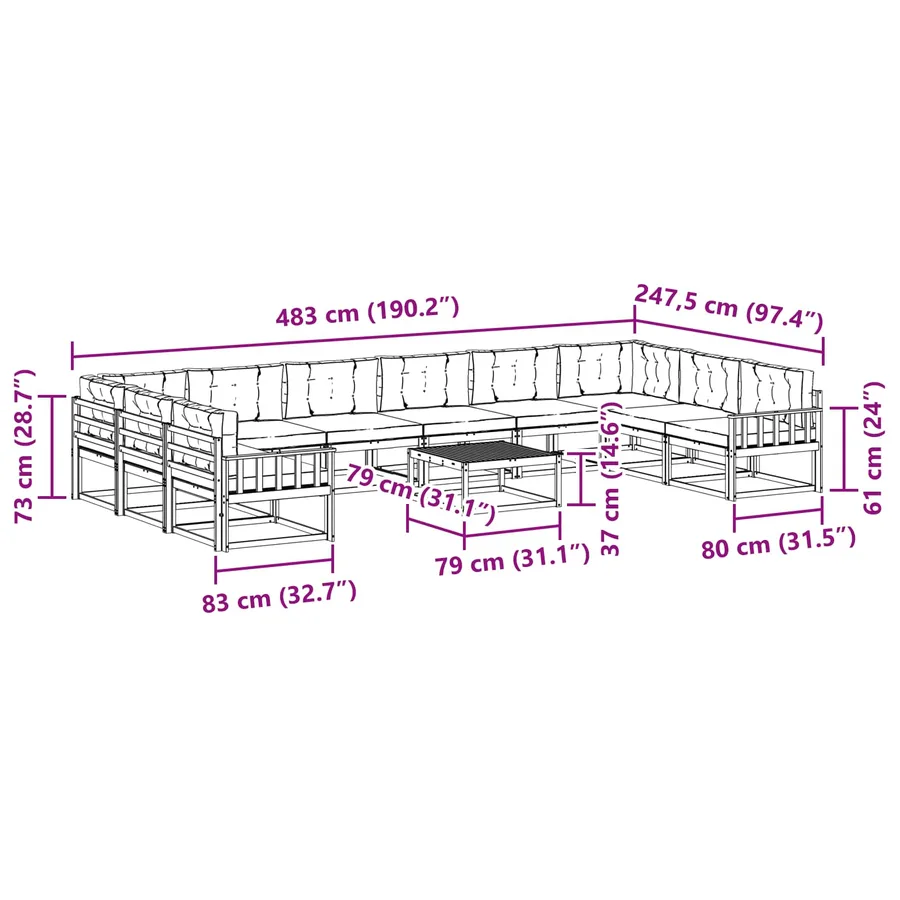 Ensemble de canapés d'extérieur 11 pcs Blanc et crème - 8