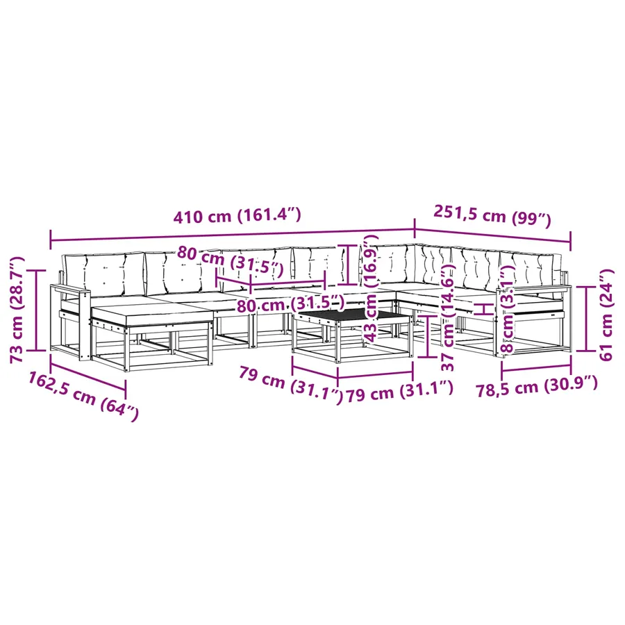 Ensemble de canapés d'extérieur 9 pcs Blanc et Beige - 8