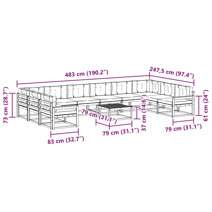 Ensemble de canapés d'extérieur 11 pcs Blanc et crème - 8