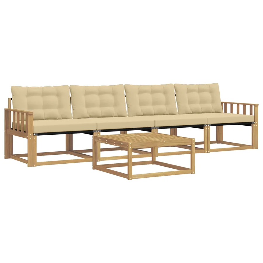 Ensemble de canapés d'extérieur 5 pcs Blanc et Beige - 2