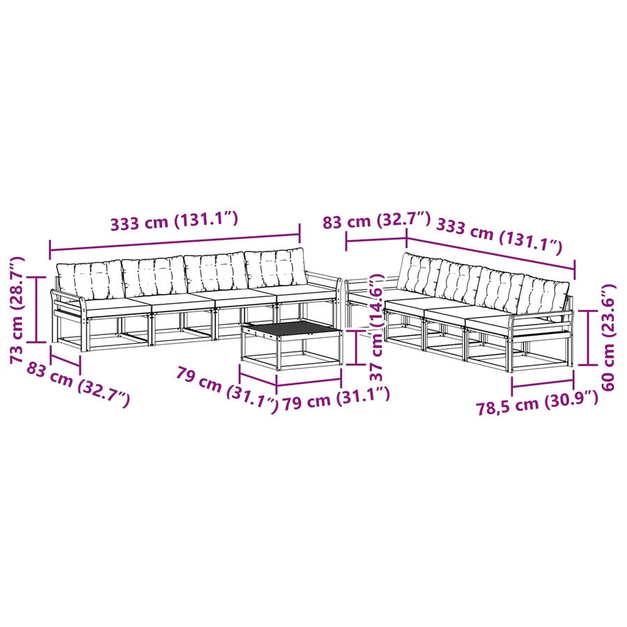 Ensemble de canapés d'extérieur 9 pcs Blanc et crème - 8