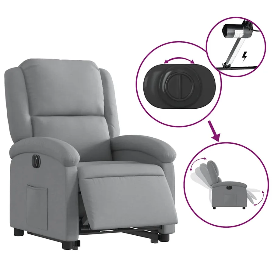 Fauteuil inclinable électrique gris clair tissu - 6