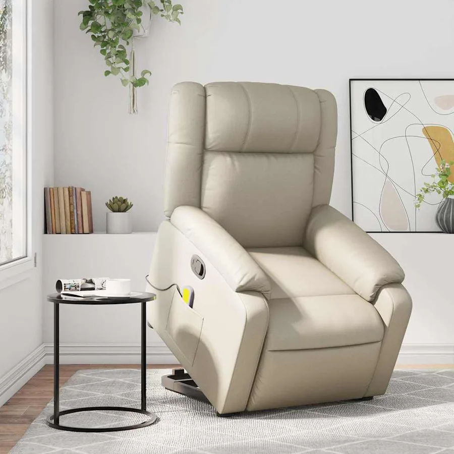 Fauteuil inclinable de massage Crème Similicuir - 16
