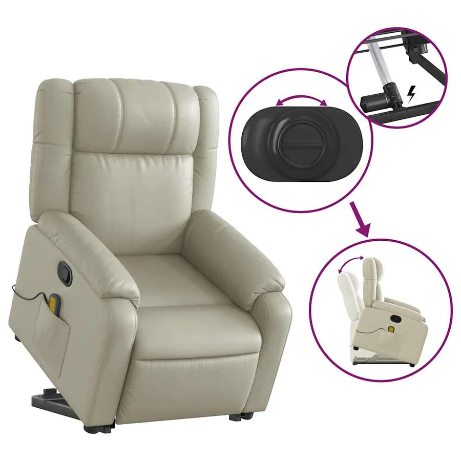 Fauteuil inclinable de massage Crème Similicuir - 6