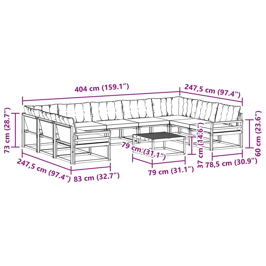 Ensemble de canapés d'extérieur 10 pcs Blanc et gris clair - 8