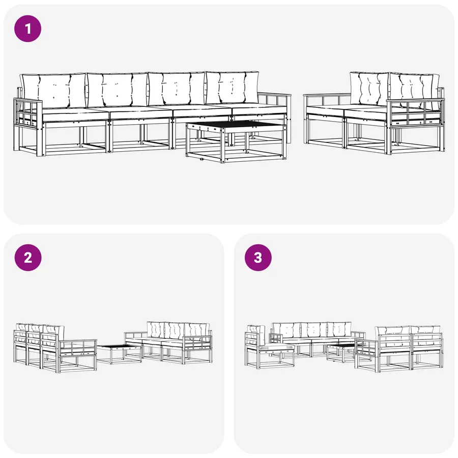 Ensemble de canapés d'extérieur 6 pcs Blanc et gris clair - 6