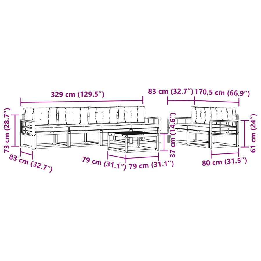 Ensemble de canapés d'extérieur 6 pcs Blanc et gris clair - 7