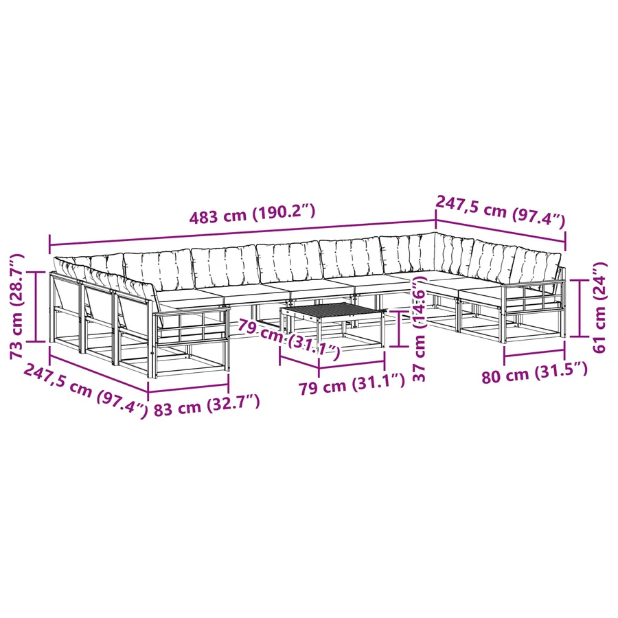 Ensemble de canapés d'extérieur 11 pcs Blanc et crème - 10