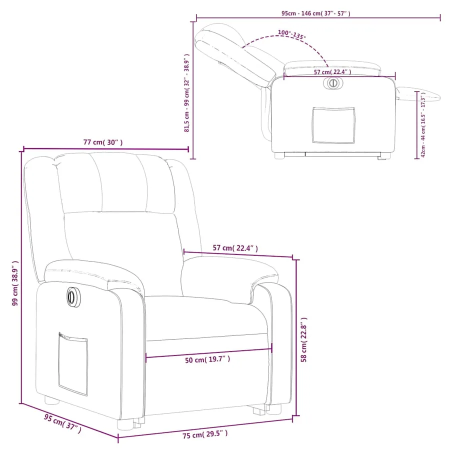 Fauteuil inclinable électrique rouge bordeaux tissu - 17