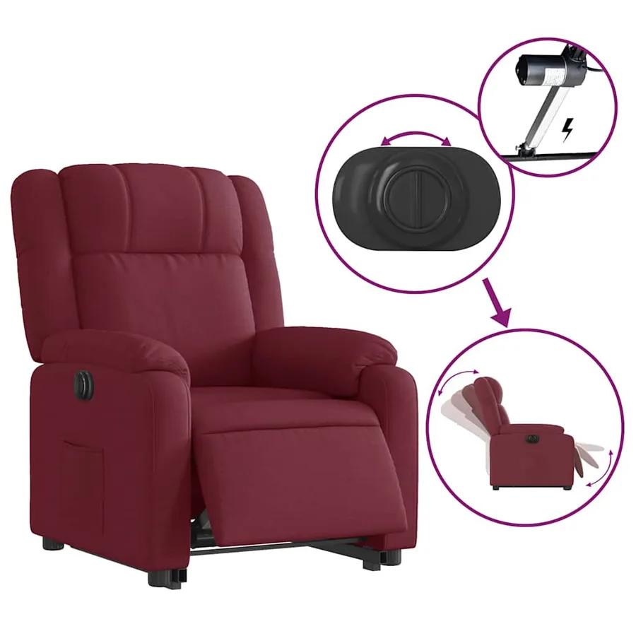 Fauteuil inclinable électrique rouge bordeaux tissu - 6