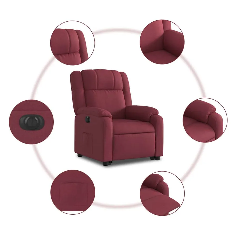 Fauteuil inclinable électrique rouge bordeaux tissu - 8