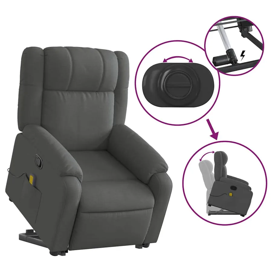 Fauteuil de massage inclinable Gris foncé Tissu - 6