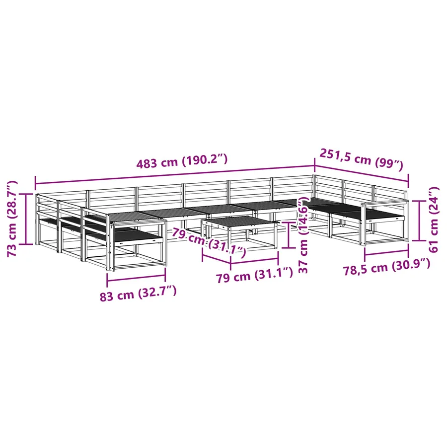 Ensemble de canapés d'extérieur 11 pcs Blanc - 9