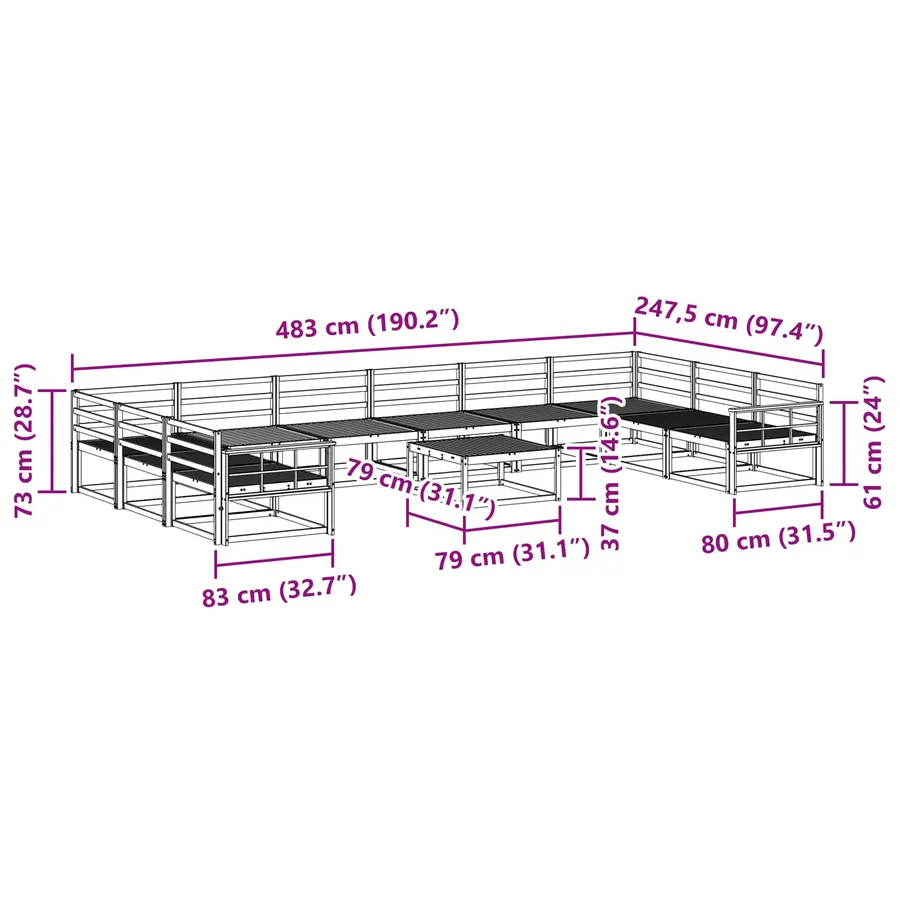 Ensemble de canapés d'extérieur 11 pcs Blanc - 9