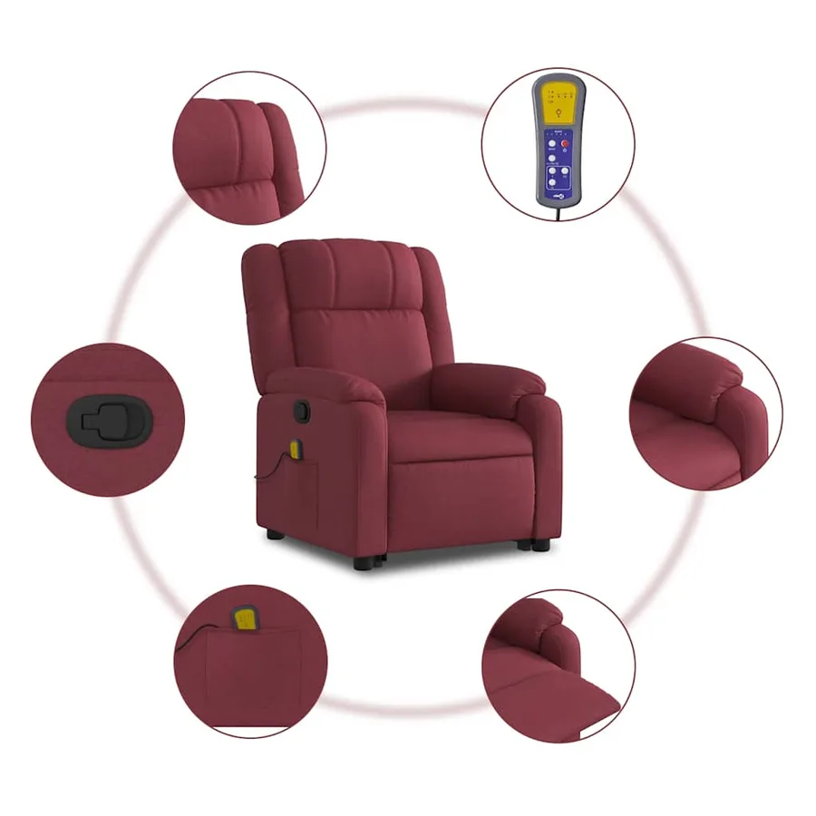 Fauteuil inclinable de massage Rouge bordeaux Tissu - 8