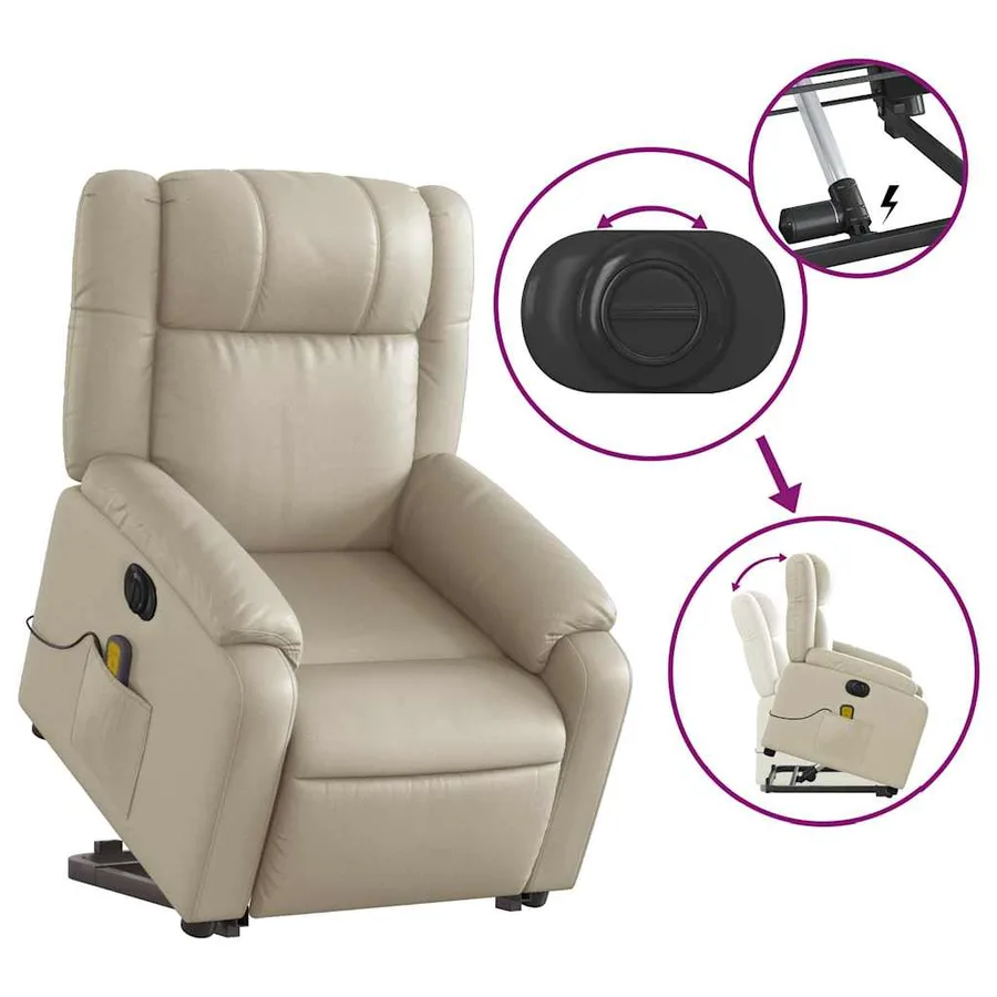 Fauteuil inclinable de massage électrique crème similicuir - 11