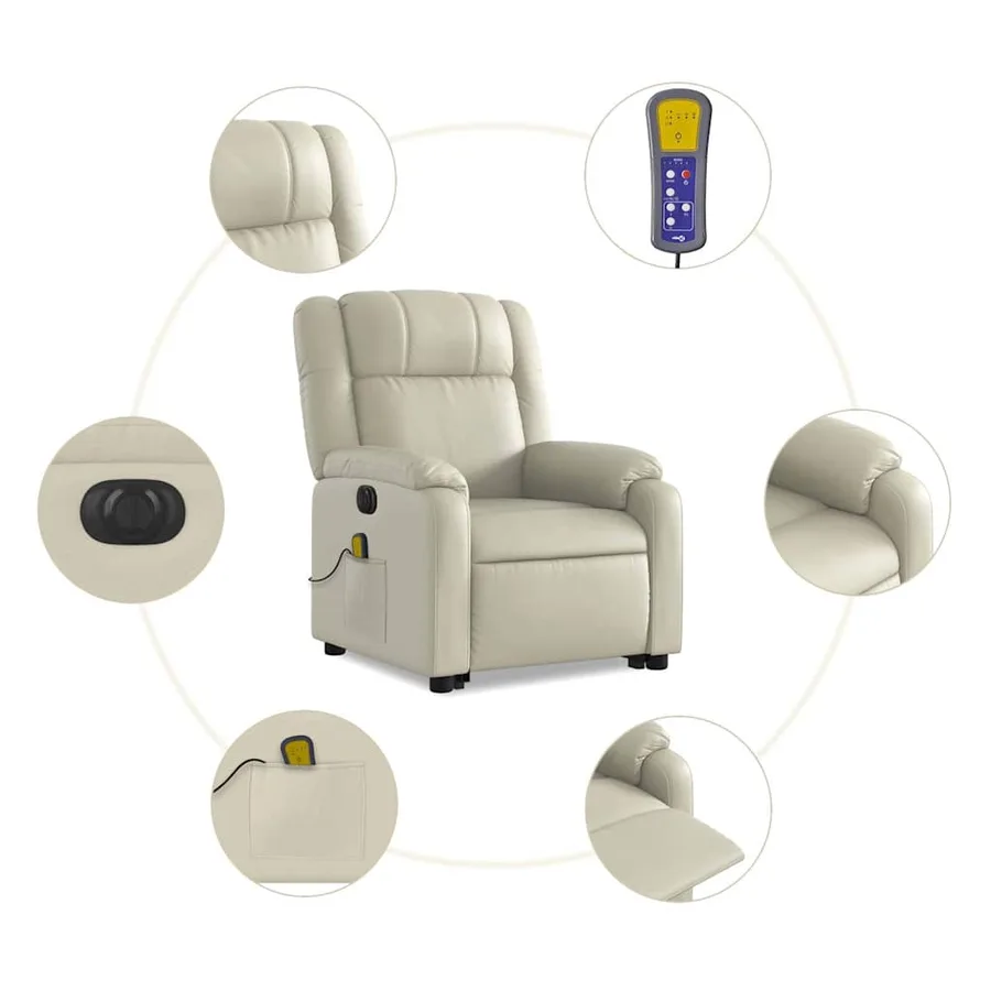 Fauteuil inclinable de massage électrique crème similicuir - 8