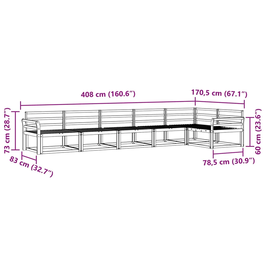 Ensemble de canapés d'extérieur 6 pcs Blanc 408 x 170,5 x 73 cm - 7