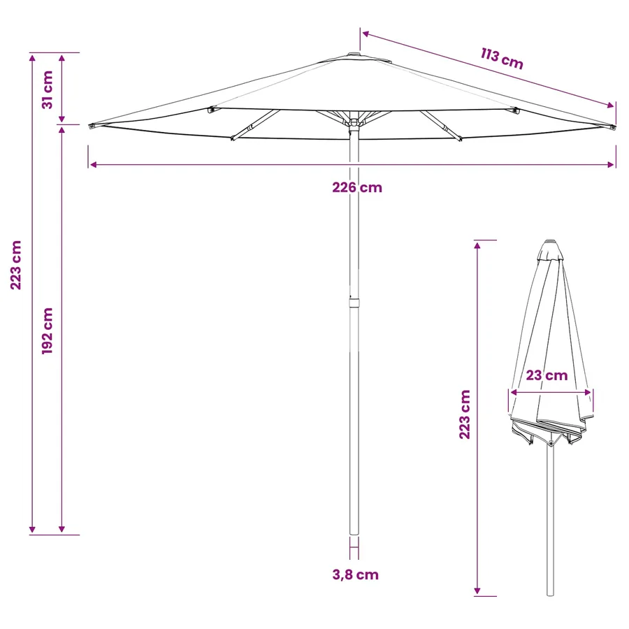 Parasol de jardin 230 x 230 cm Polyester Rectangulaire Crème - 7