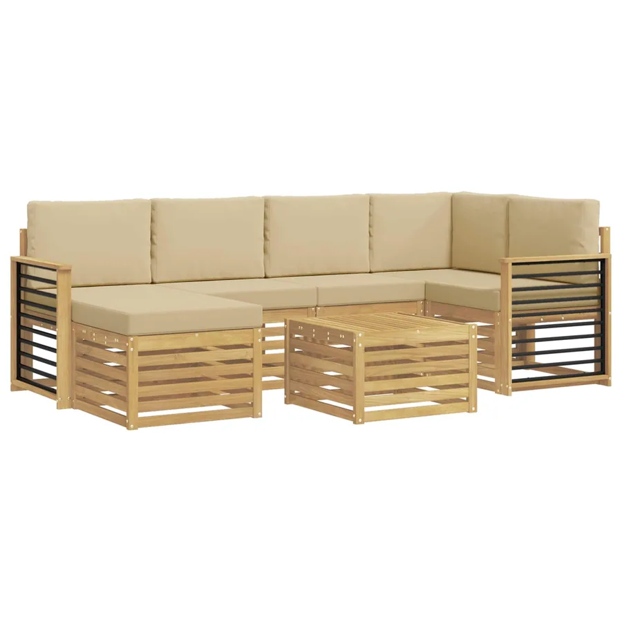 Ensemble de canapés d'extérieur 7 pcs Blanc et Beige Polyester - 2