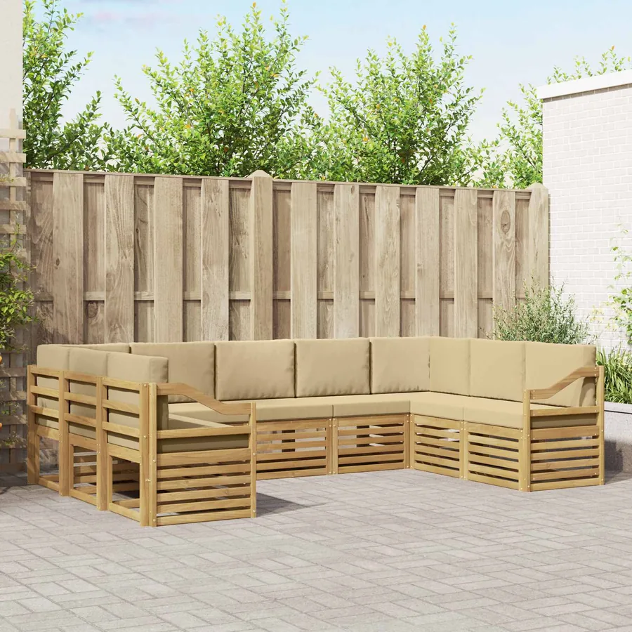 Ensemble de canapé d'angle 9 pcs Blanc et Beige