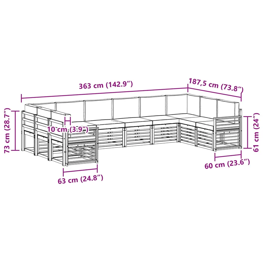 Ensemble de canapé d'angle 10 pcs Blanc et gris clair - 7