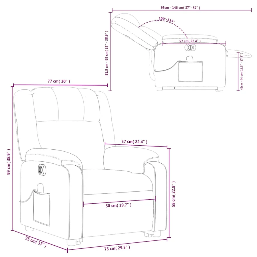 Fauteuil inclinable de massage électrique Rouge bordeaux Tissu - 17