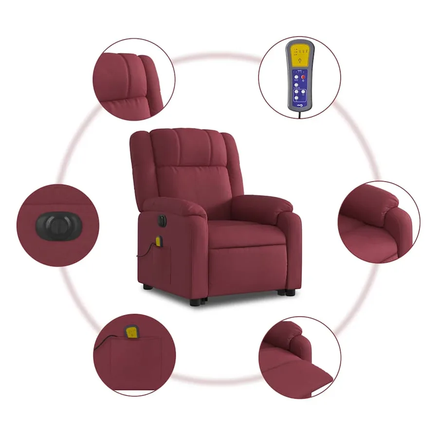 Fauteuil inclinable de massage électrique Rouge bordeaux Tissu - 8