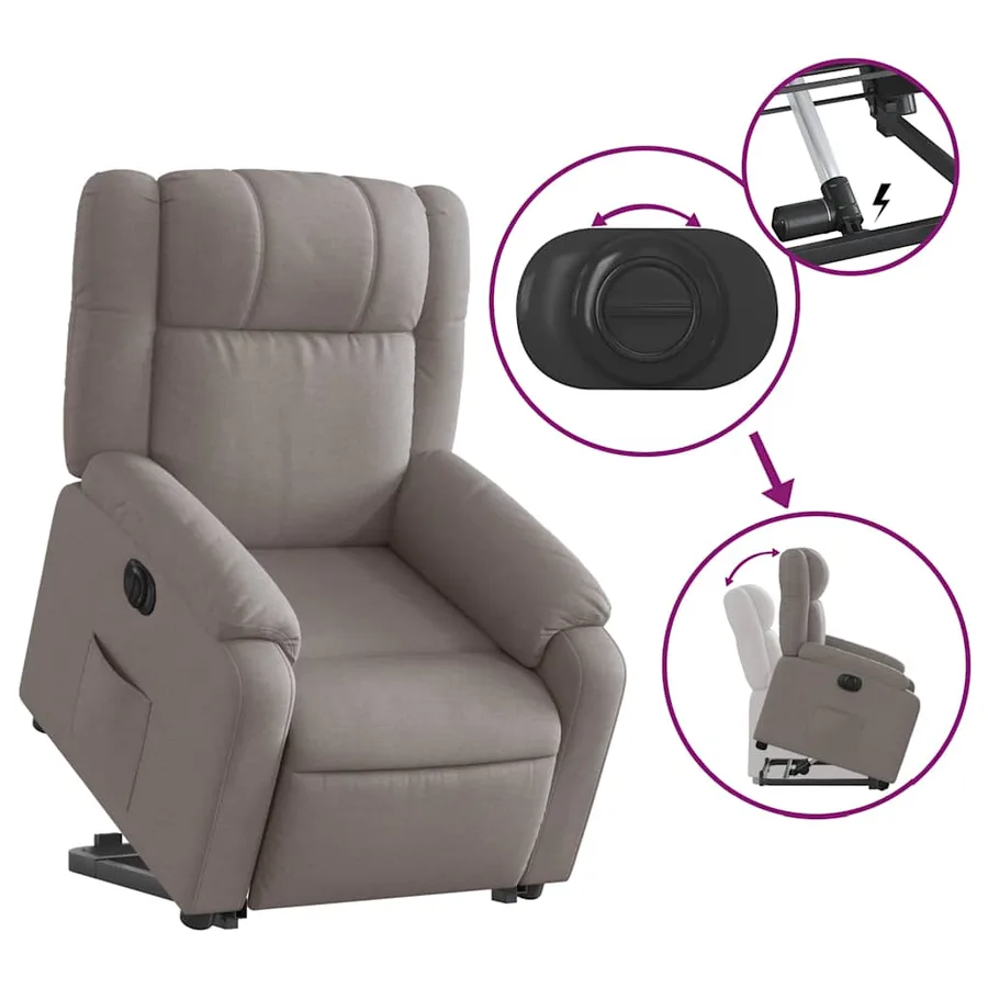 Fauteuil inclinable électrique taupe tissu - 11