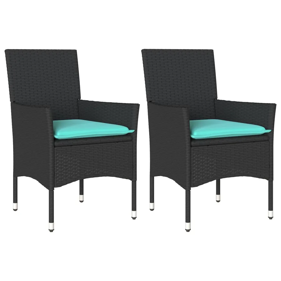 Chaises de jardin avec coussins lot de 2 noir résine tressée - 2