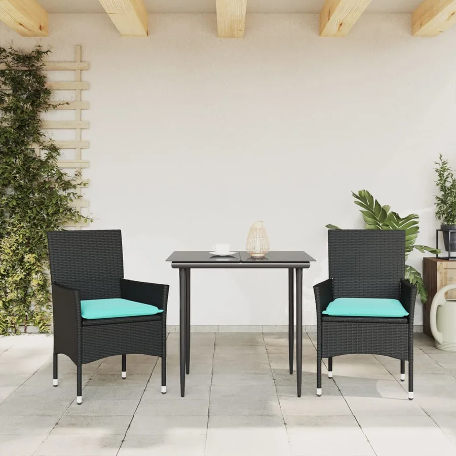 Chaises de jardin avec coussins lot de 2 noir résine tressée - 3