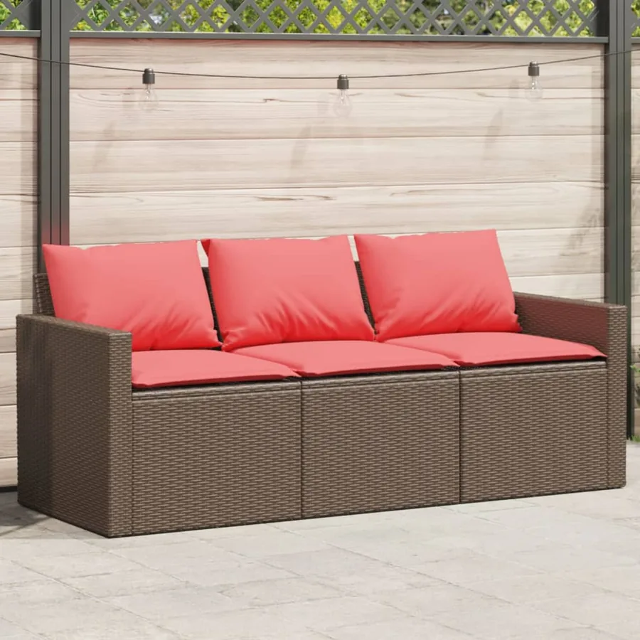 Canapé de jardin avec coussins 3 places brun résine tressée