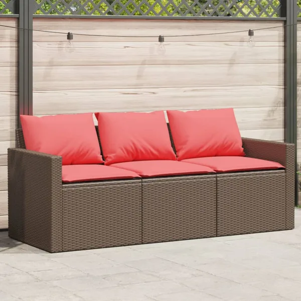 Canapé de jardin avec coussins 3 places brun résine tressée