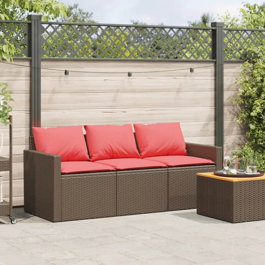 Canapé de jardin avec coussins 3 places brun résine tressée - 3