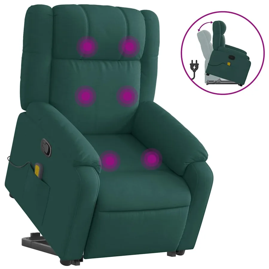 Fauteuil inclinable de massage Vert foncé Tissu - 2